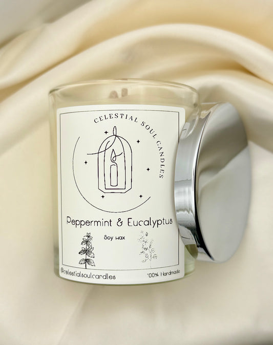 Peppermint & Eucalyptus Soy Wax Candle – A Refreshing Escape 🌿✨
